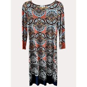 Spense Floral Mandala Print Slinky Dress Orange Gold Turquoise 4